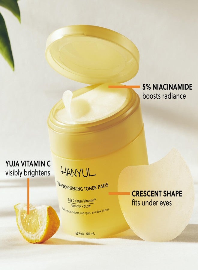 HANYUL Yuja Toner Pads | Korean Yuzu with Vitamin C & 5% Niacinamide to Visibly Brighten Dark Circles, Dark Spots, Even Tone, Glow Boosting for Face & Undereyes, 60 Sheets - Image 2